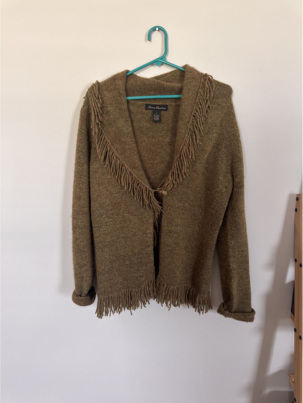 Y2K VTG Shaggy Fringe Olive and Brown Marisa Christina Cardigan Size Large